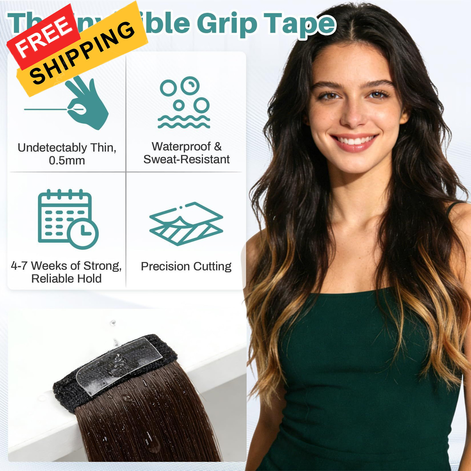 RAQEHO 144Tabs Hair Extension Tape – Strong Hold Invisible 4cm x 0.8cm