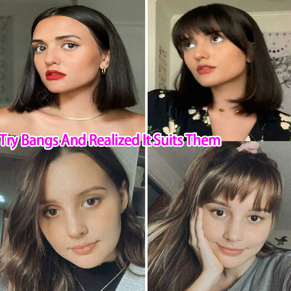 Thick Neat Air Bangs 100% Human Hair Extensions Clip in Fringe Front Hairpiece