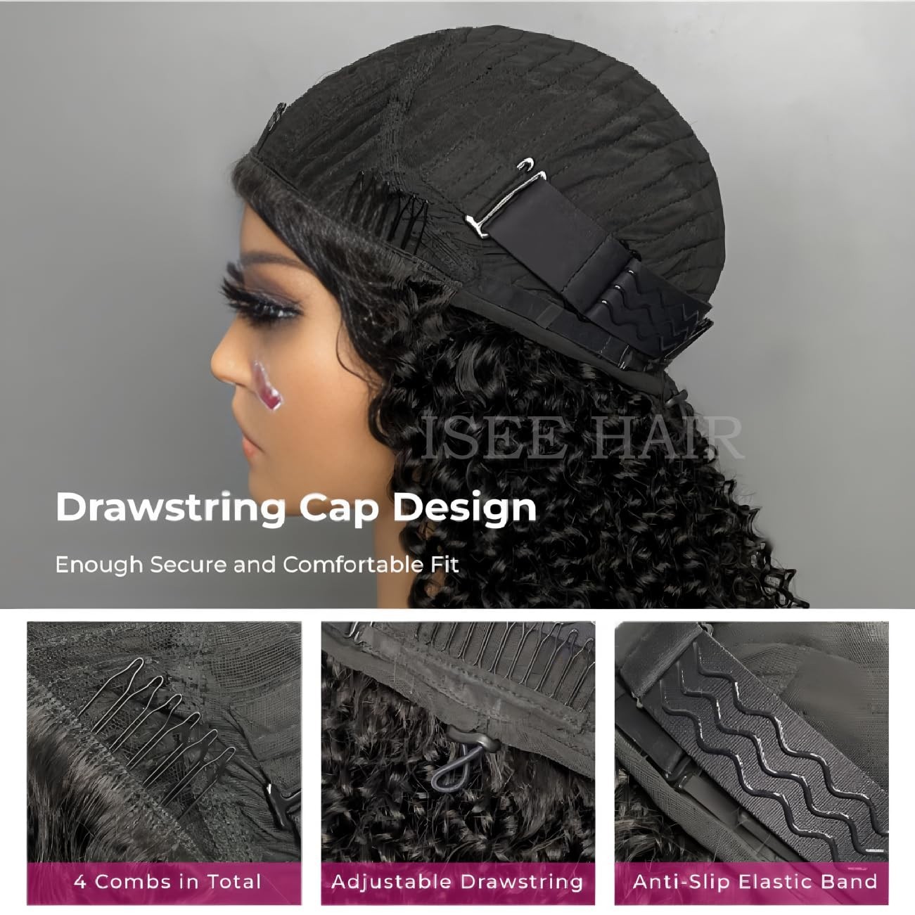 Kinky Curly Half Wig Human Hair 180% Density 16″ Glueless Clip-In Drawstring