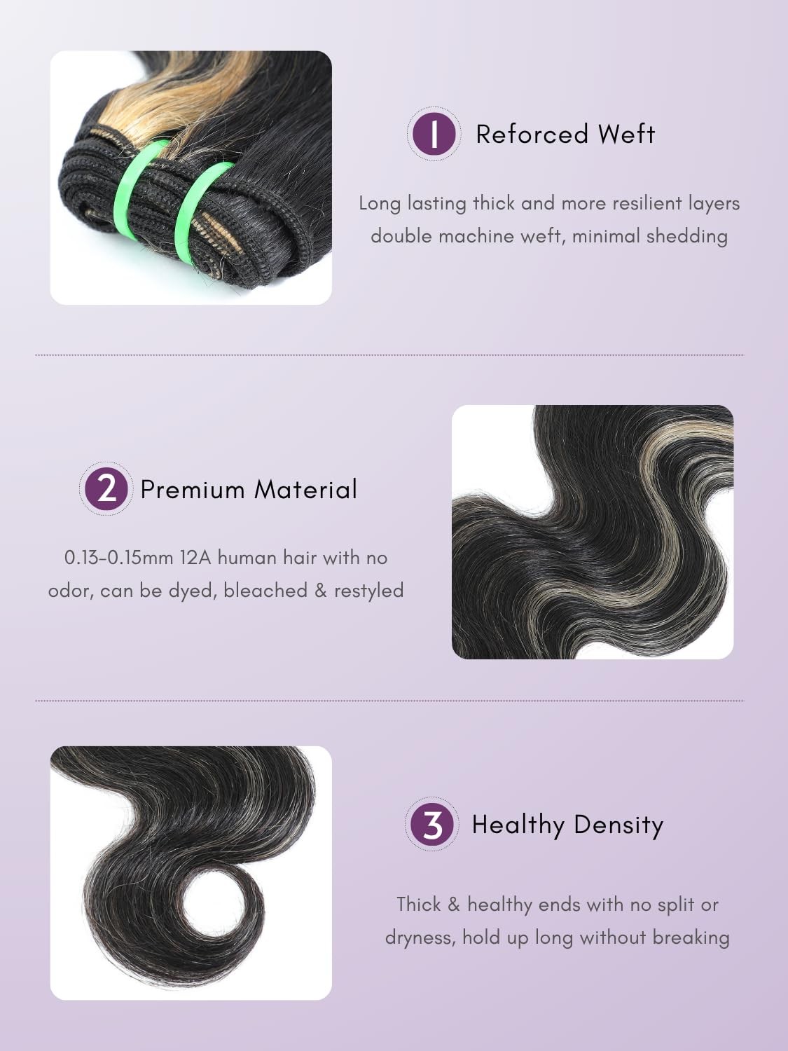 Auroo Platinum Blonde Highlight Black Mix Color Bundles Body Wave Human Hair