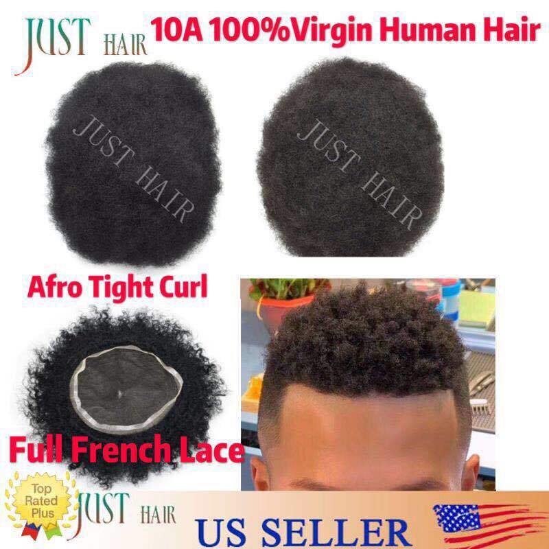 Afro Toupee For Black Men All Transparent Lace Curly 100%Human hair Weave system