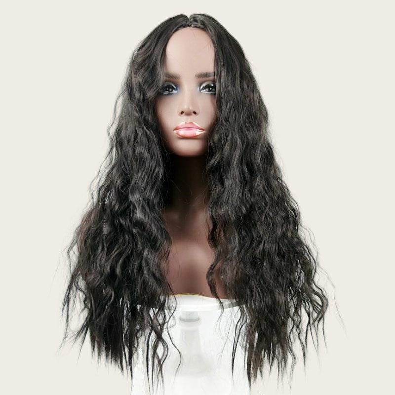 Women’s Human Long Curly Wavy Hair Wig Dark Brown Hair