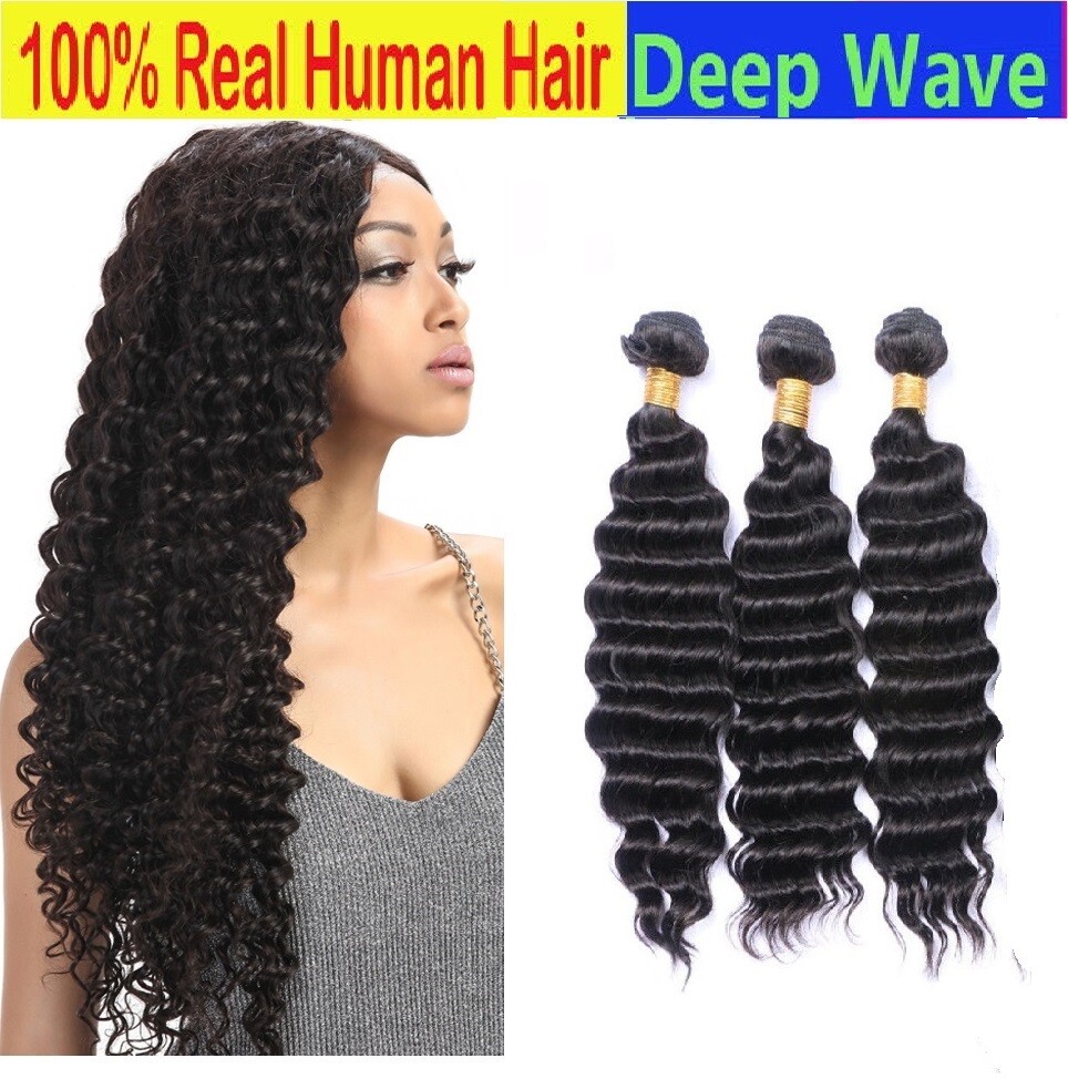 Deep Wave Black Color 1B Brazilian 100 Human Virgin Hair Weave 1 or 3 Bundles