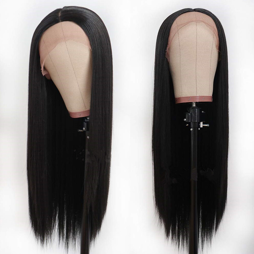 Heat Resistant Synthetic Lace Front Wigs Long Black Straight Glueless Soft Hair