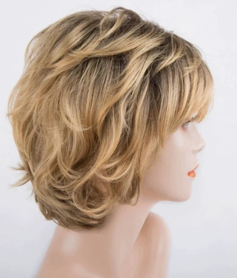 Wavy Short Fluffy Rooted Blonde Mix Synthetic Hair Wigs Women Soft Natural Daily