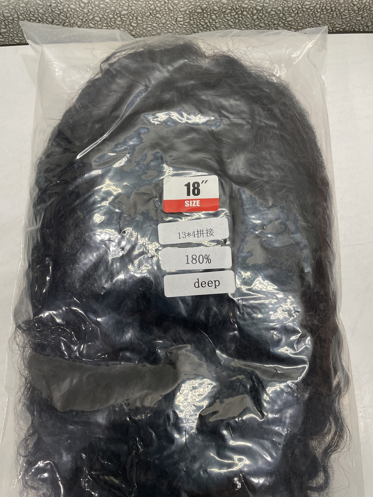 Natural Black Deep Wave Human Hair Blend 13×4 Lace Front 180% Density Wig, 18″