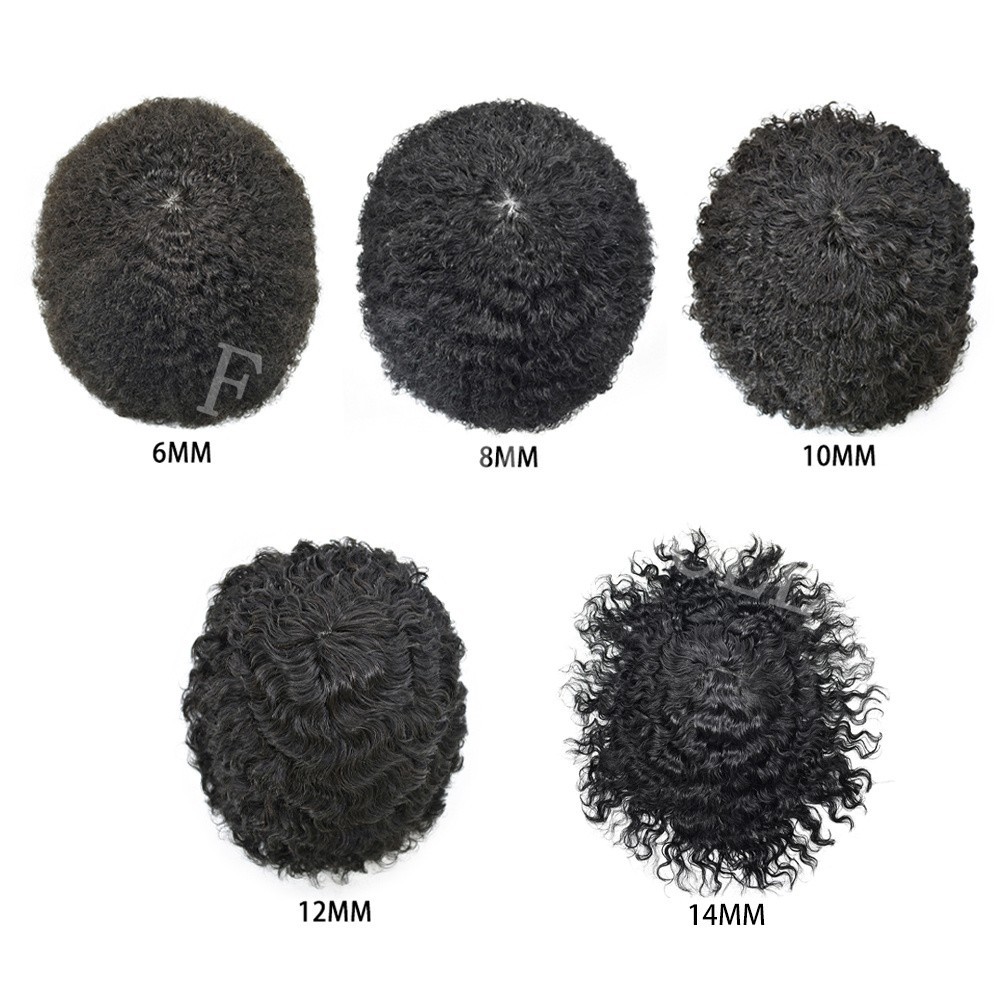 Afro Curl Toupee for Black Men Full PU Mens Toupee Human Hair System African Men