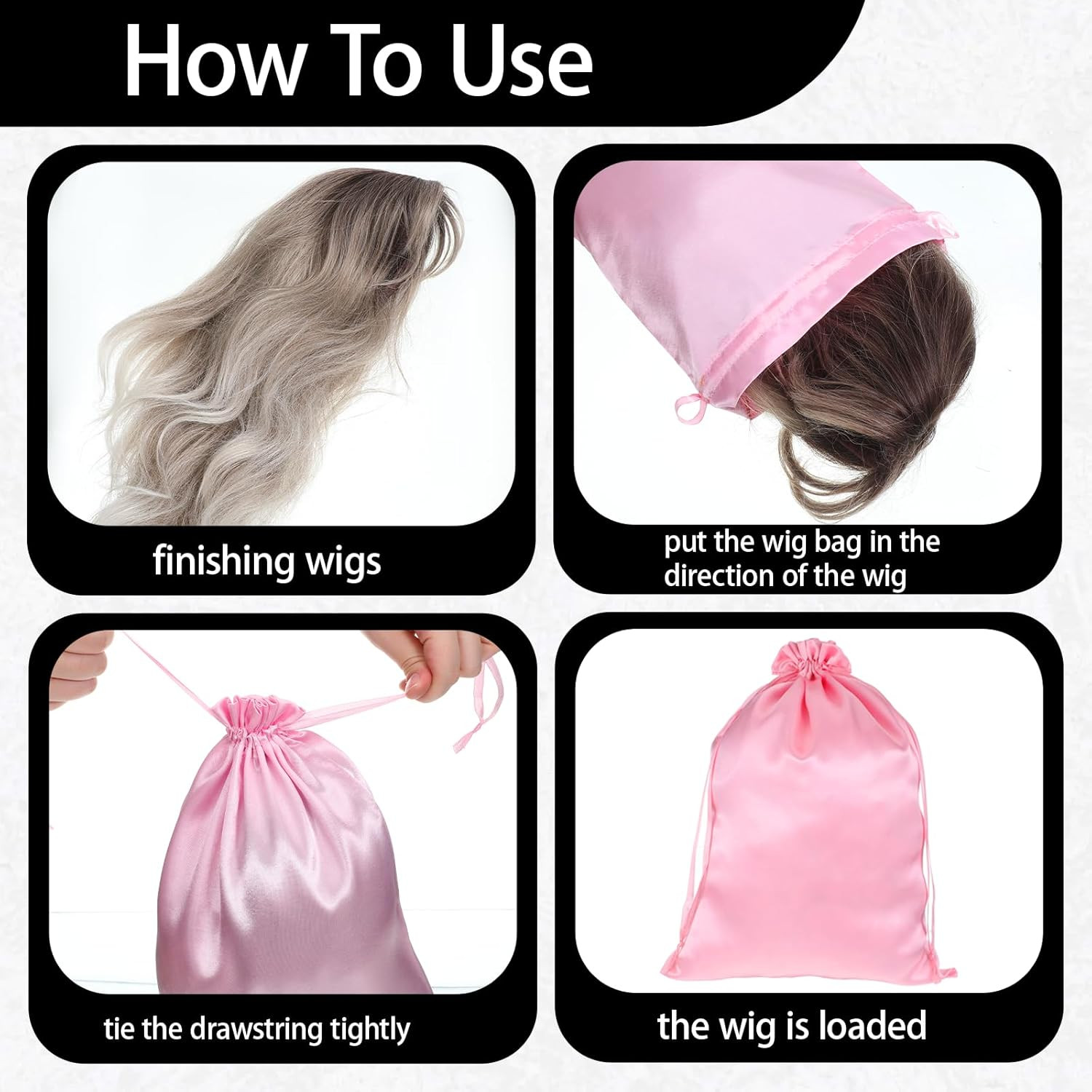 6Pcs Wig Storage Bags with Satin Drawstring Silk Bag for Packaging Wigs