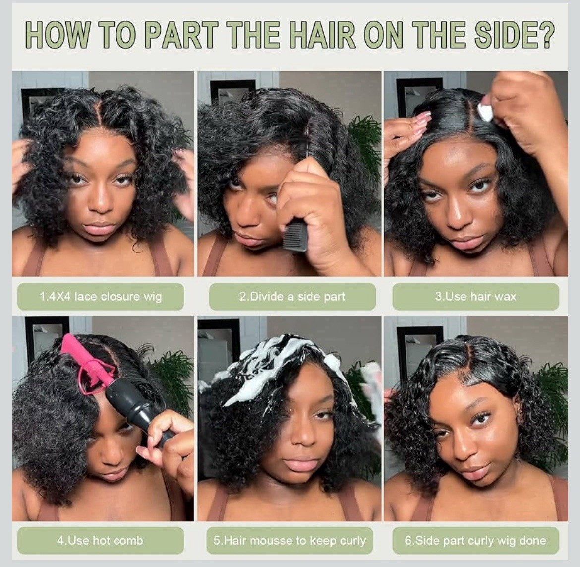 Curly Bob Human Hair Wig 10″ 4×4 Glueless Lace Closure 200% Density Pre Cut Pluc