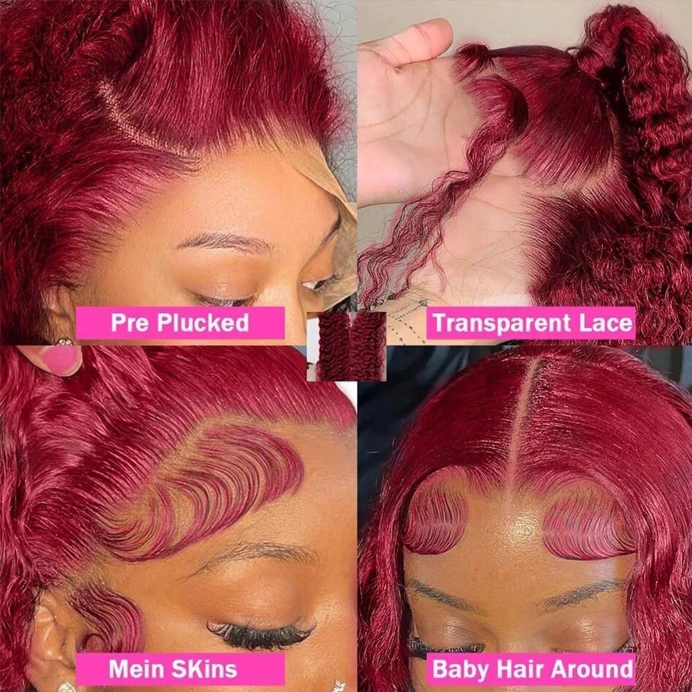 5×5 Jerry Curly Burgundy 99J Brazilian Virgin Wigs 200% Density Human Hair