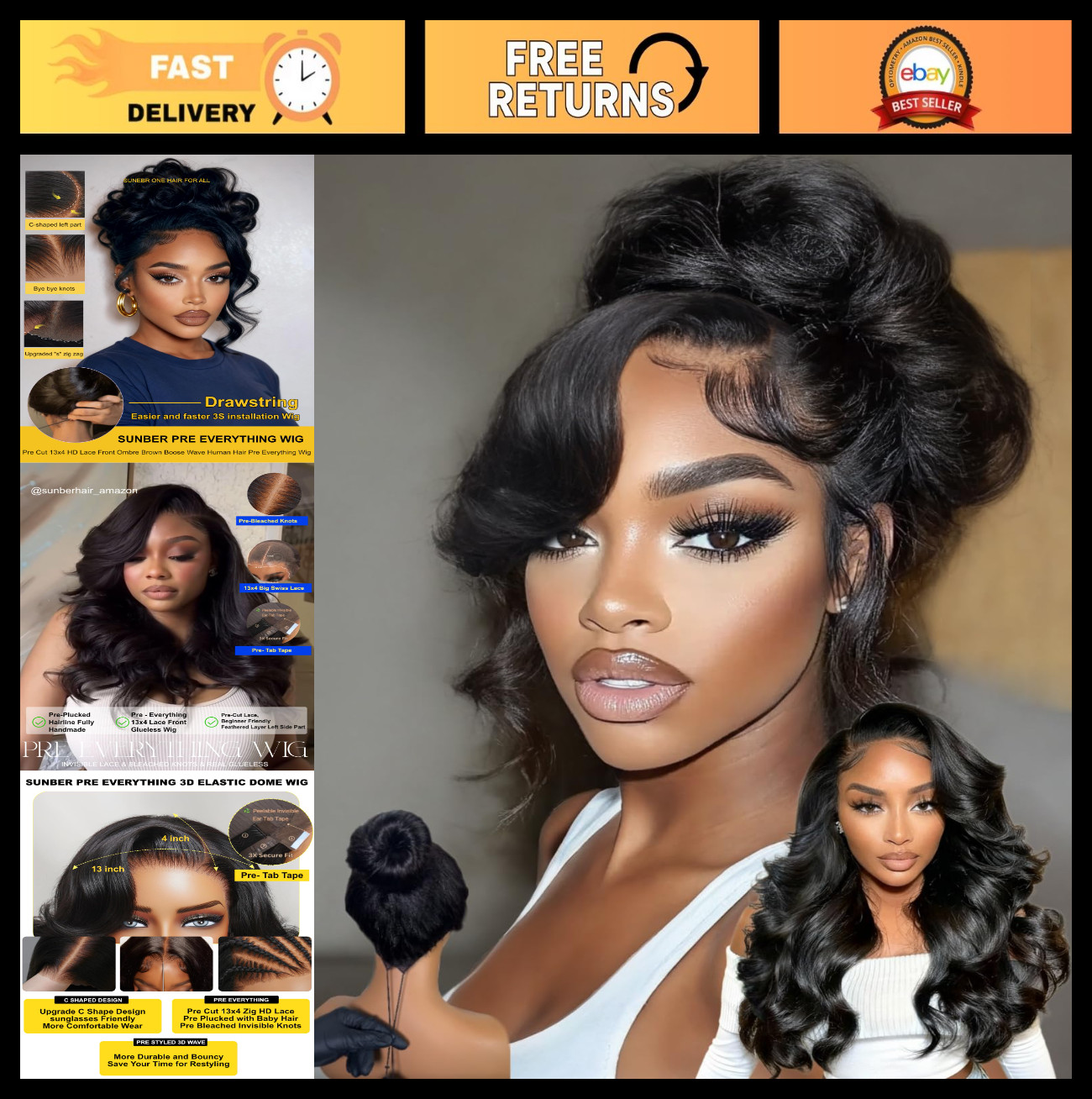 200% Density Body Wave Lace Front Wig – 20″ Feathered Layer, Glueless, Pre-Pluck