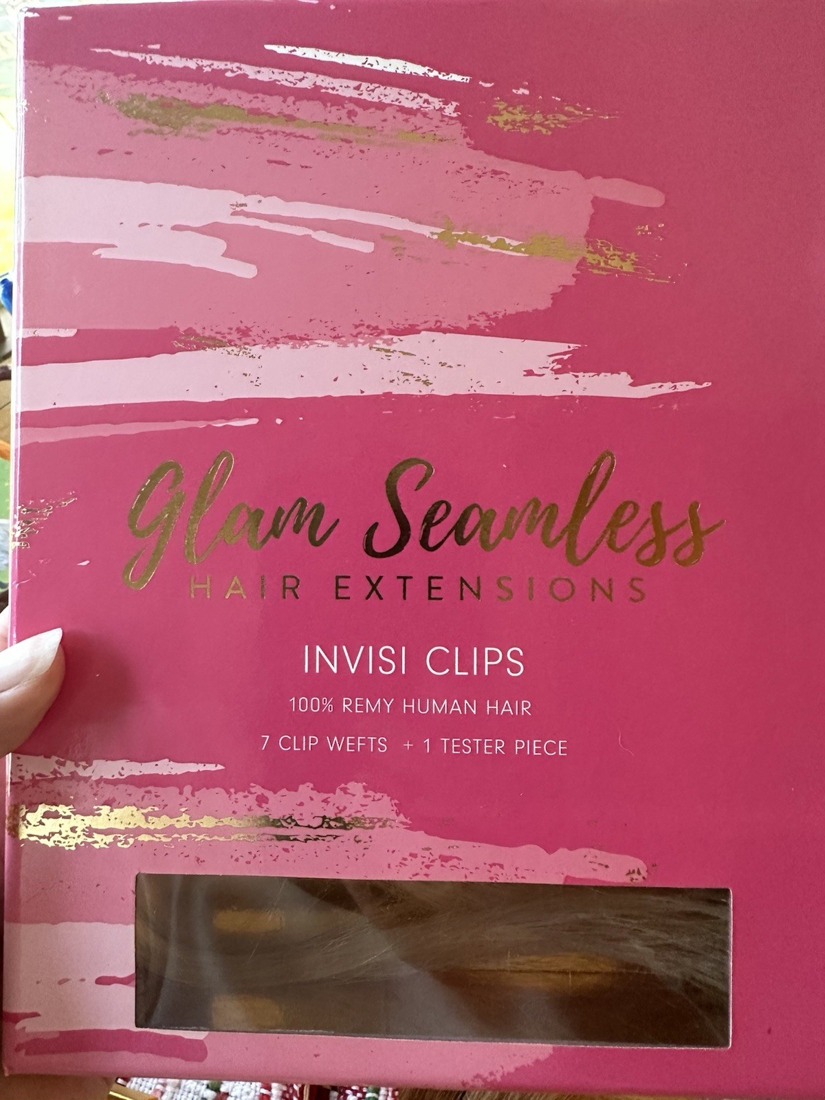 Glam Seamless Hair Extensions 7 Pc. Blonde highlight human remy hair 10-13” READ