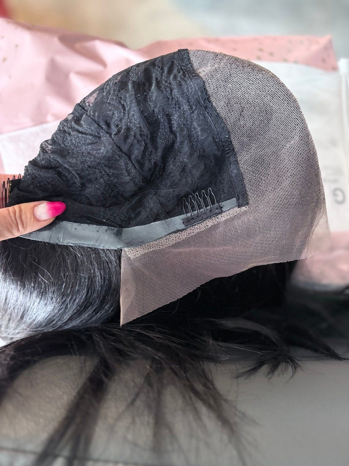 Premium Synthetic full lace wig Handtied cap with silicone grip New low density