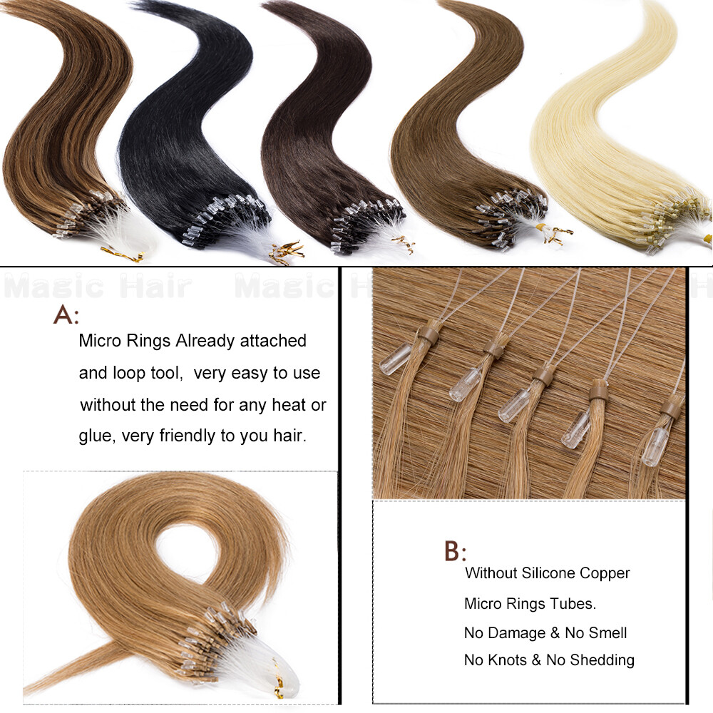 100g Russian 16″-24″ Remy Human Hair Extensions Micro Loop Beads Ring Tip THICK