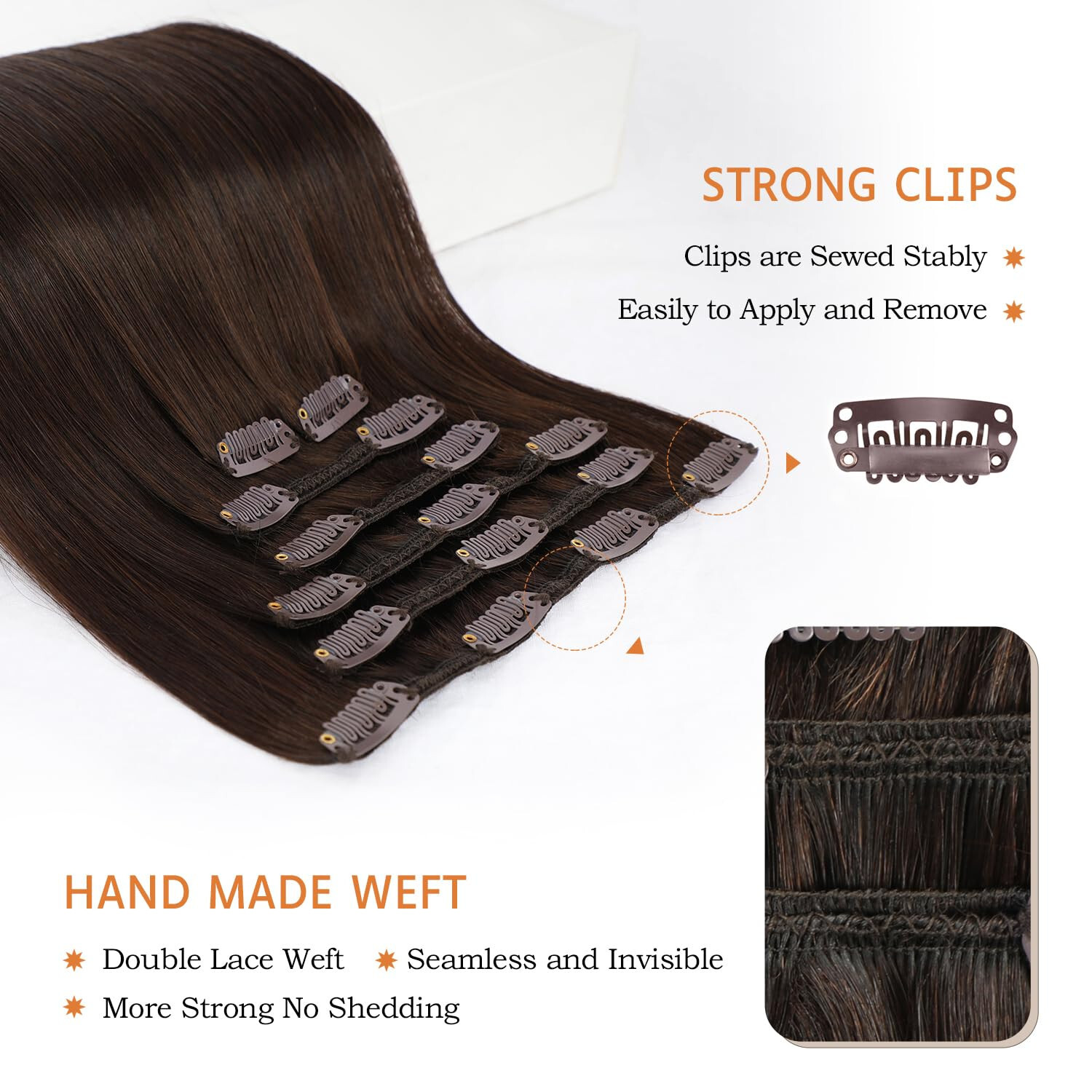 Clip In Remy Human Hair Extensions 16 inch, 70g, 7 pcs, Hair Extensions Clip