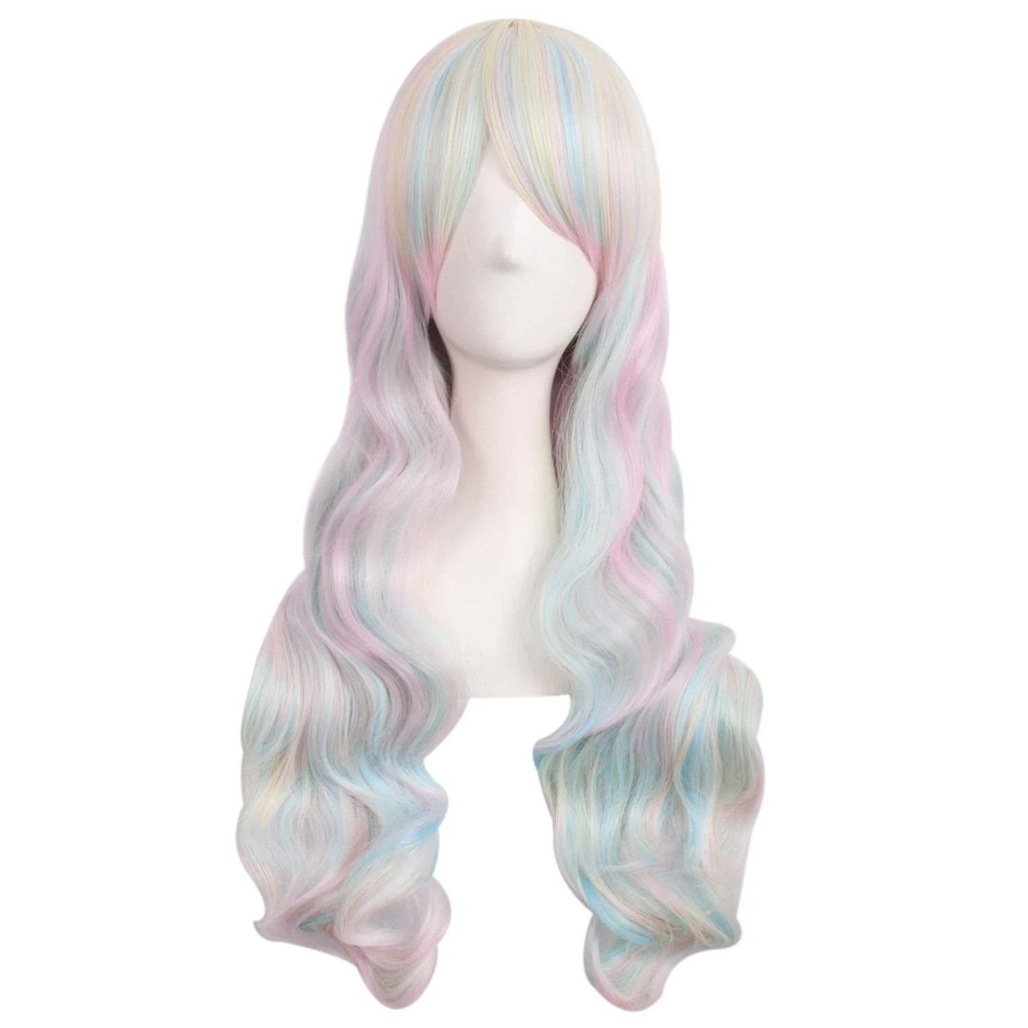 Multi-color Lolita Long Curly Clip on Ponytails Pink/Blue/Blonde