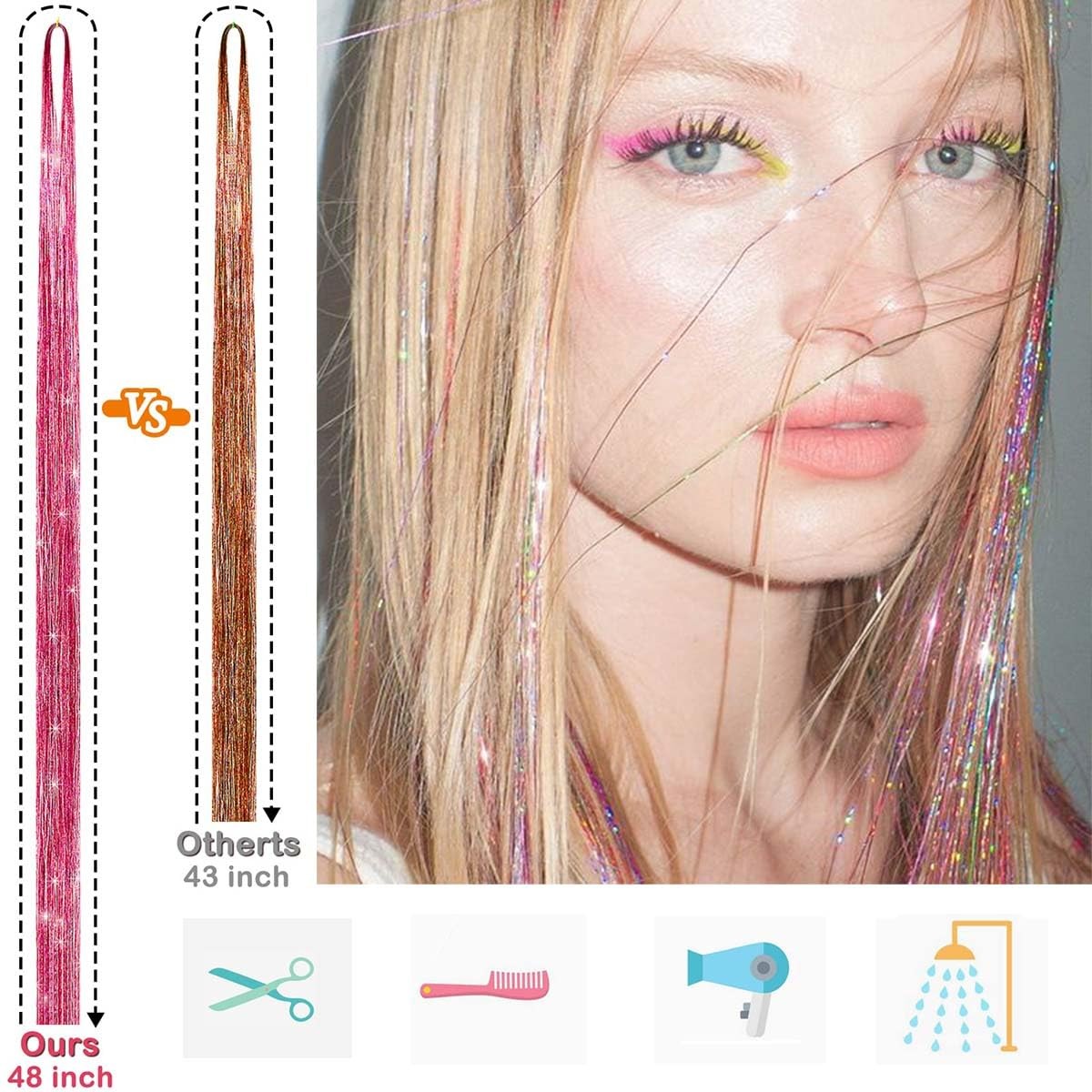 Hair Tinsel Kit, 18 Colors 48 Inches, Fairy 18 colors kit