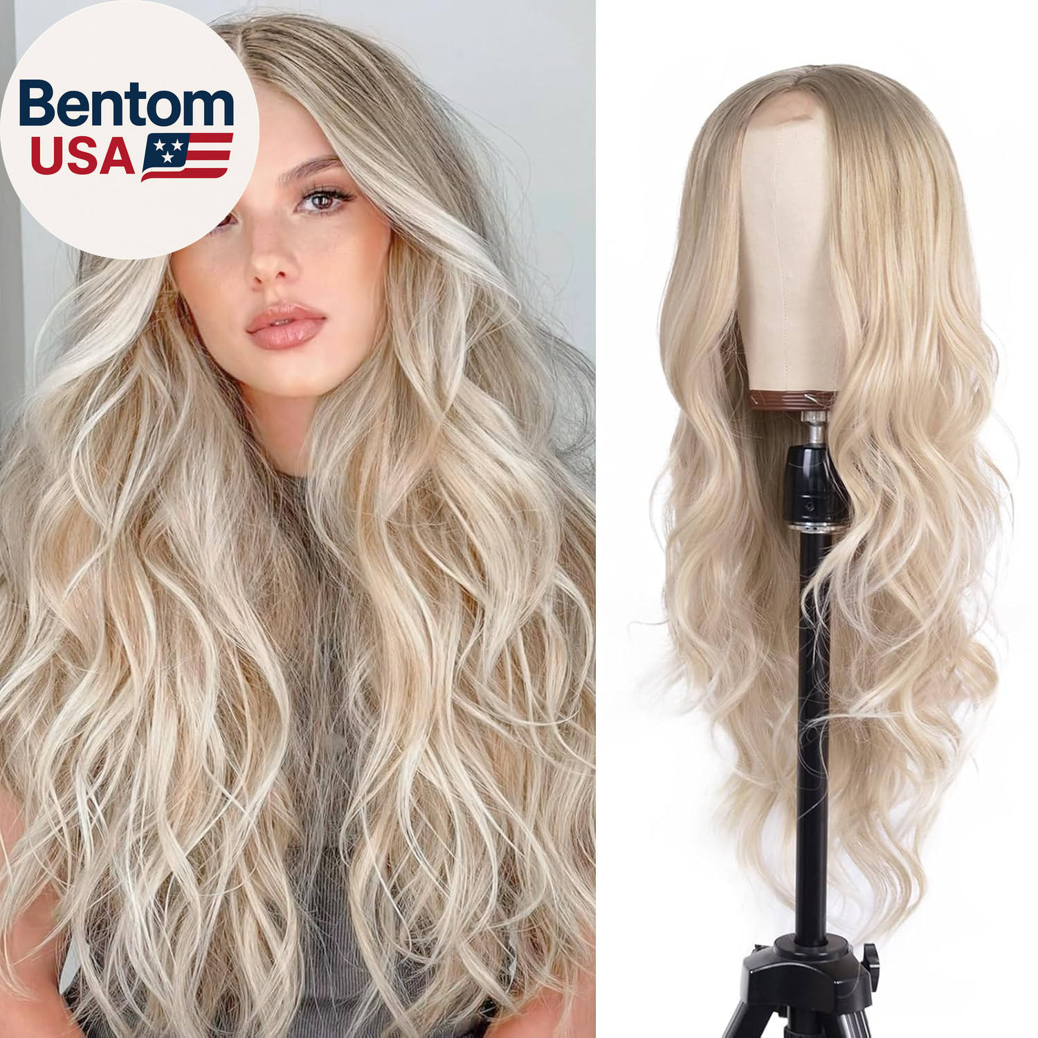 Long Ash Blonde Wavy Wig for Women 26 Inch Middle Part Curly Wavy Wig Natural Lo