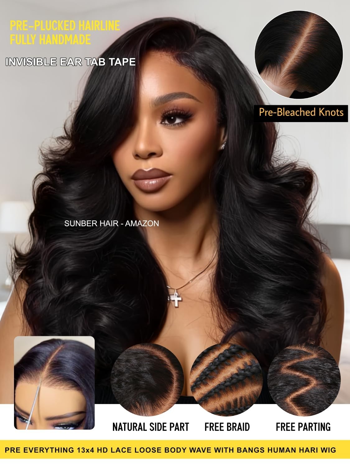 200% Density Body Wave Lace Front Wig – 20″ Feathered Layer, Glueless, Pre-Pluck