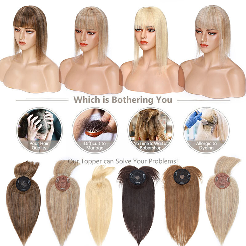 100% Remy Human Hair Topper Toupee Hairpiece Wigs Clip In Silk Base Honey Brown
