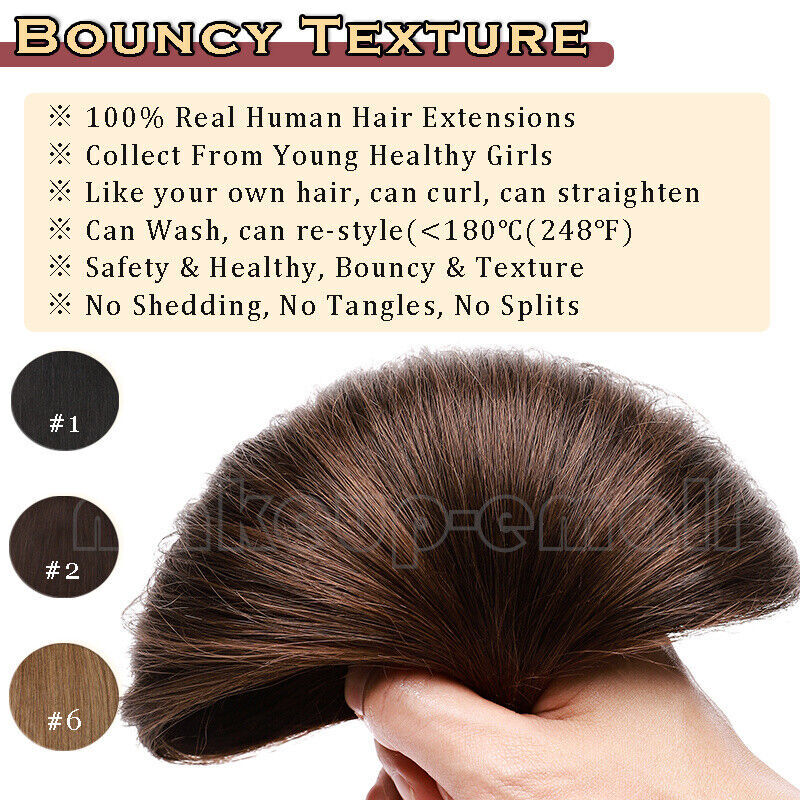100% Clip In Remy Human Hair Extensions Full Head Black/Brown/Blonde Straight