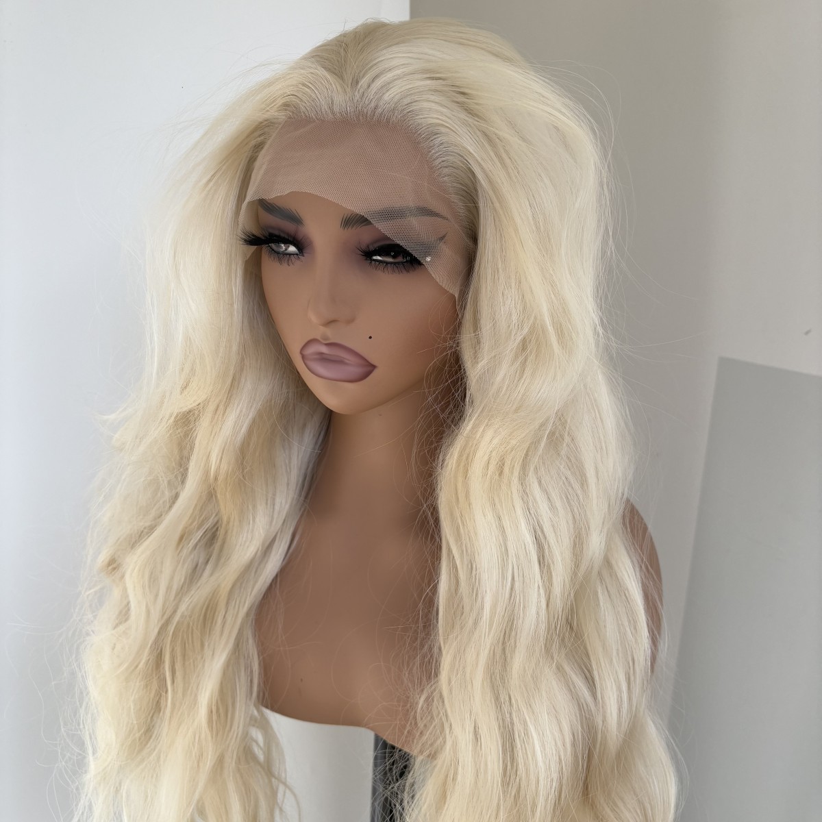 Long Wavy Layered Frontal Lace Wig Bleach blonde Heat Resistant Synthetic Hair