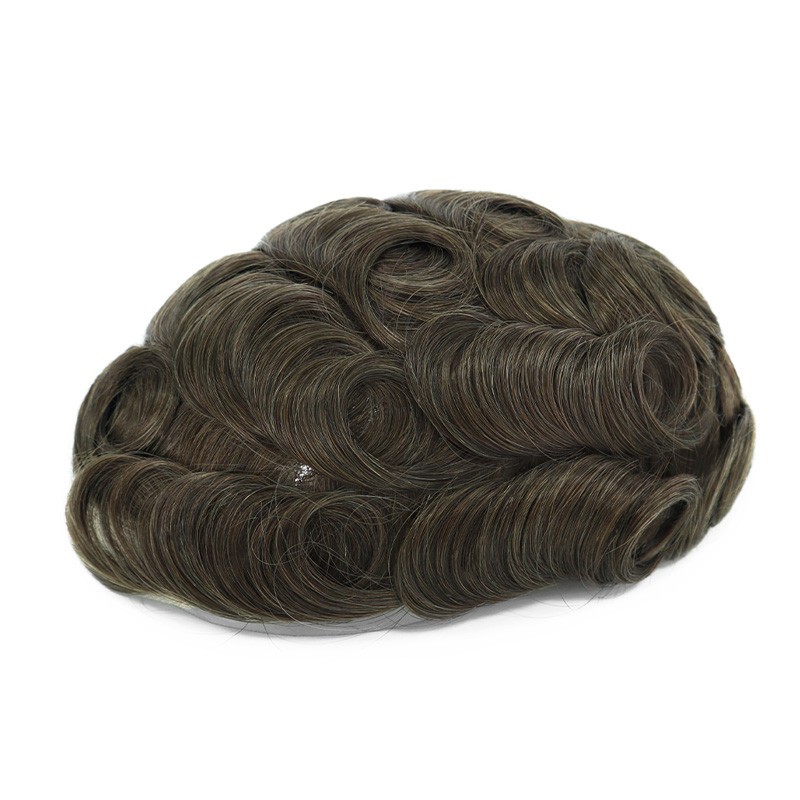 Toupee for Men Human Hair Systems French Lace Hairpiece Brown Hair Q6 8X10#7