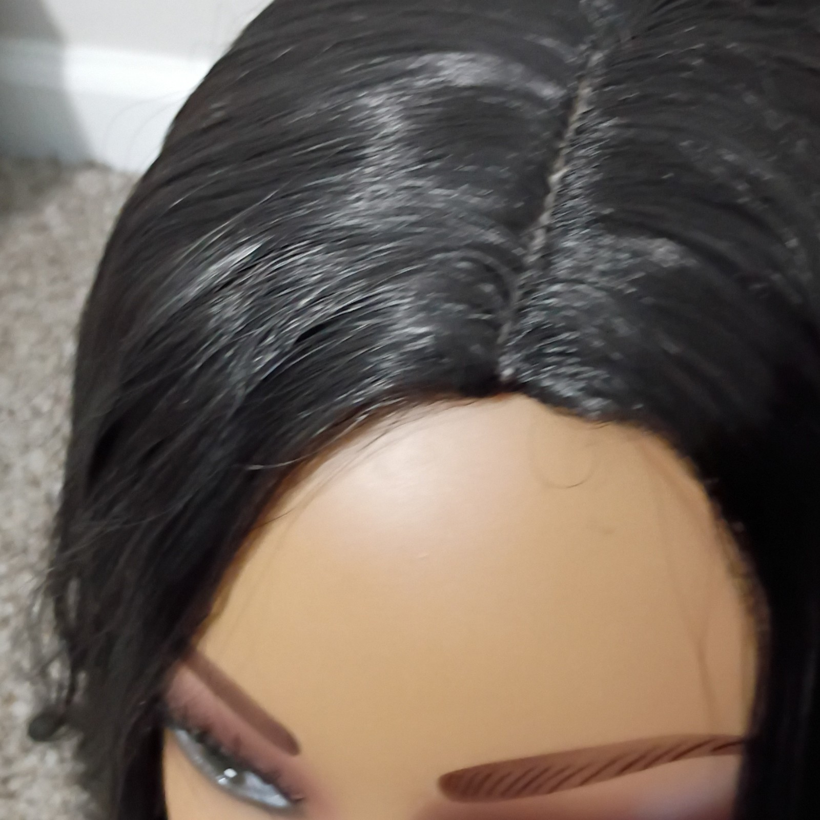 Long Black Wavy Synthetic Wig Classic Cap Middle Part Adjustable Strap