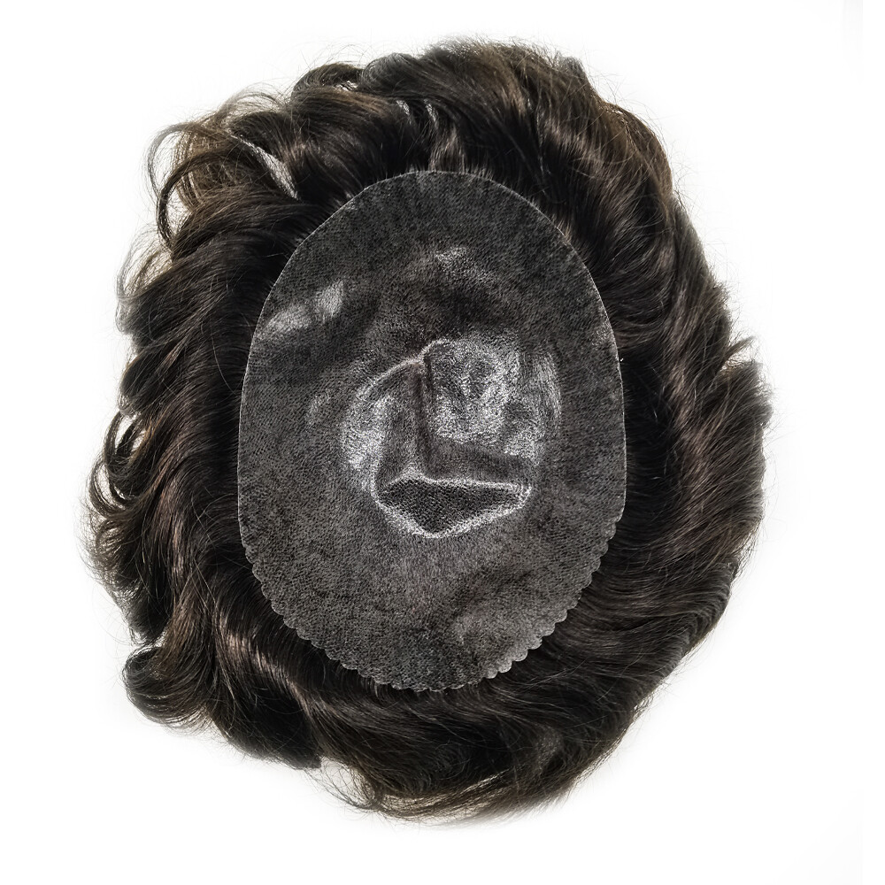 Thin Skin Full Poly Toupee Mens Hair Replacement System Units Human Hair Piece