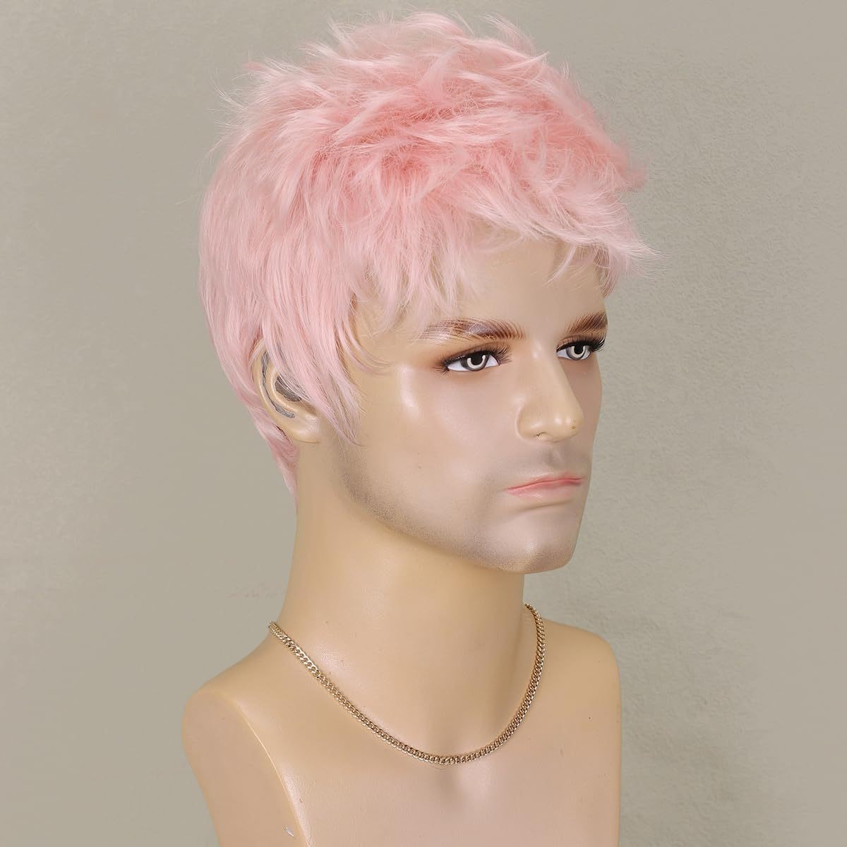 6 Inch Men’s Pink Wig Short Layered Heat Resistant Synthetic Hair Wig