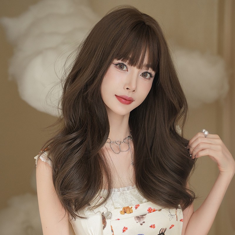 Japanese Korean Style Long Curly Wig Heat Resistant Synthetic Full Head