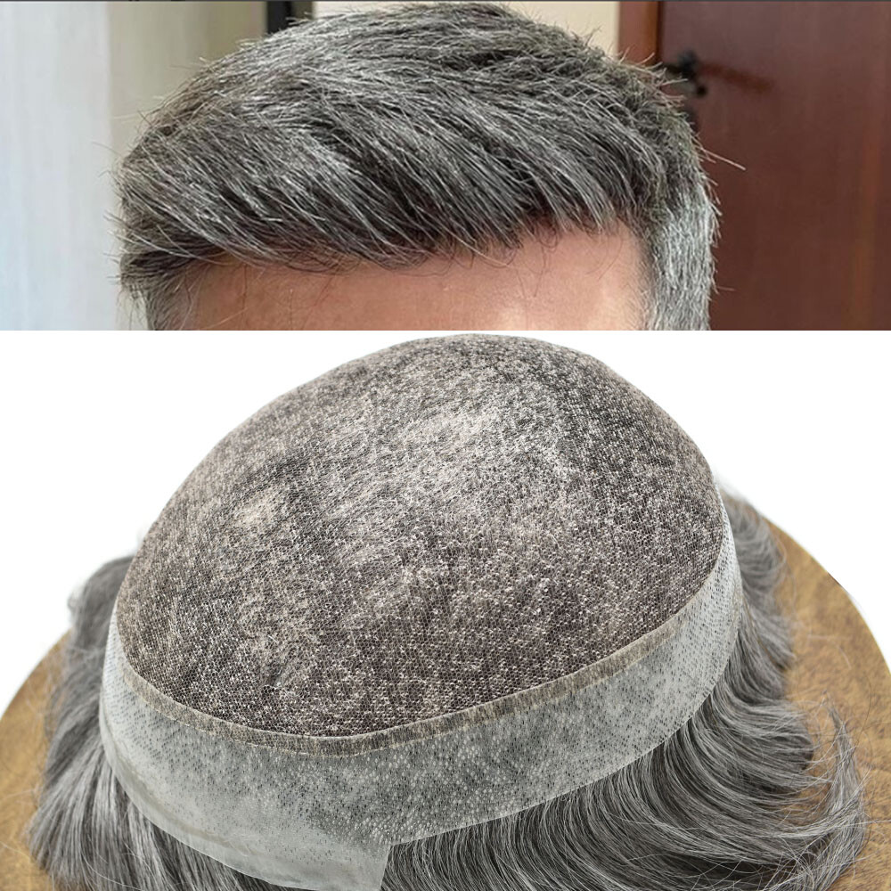US Mens Toupee French Lace Hairpiece Poly Pu Skin Around Hair System Replacement