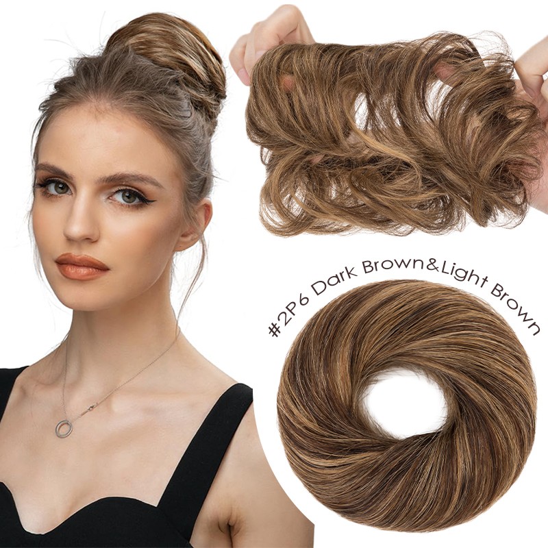 Messy Curly/Straight Bun Hairpiece 100% Remy Human Hair Piece Chignon Scrunchie