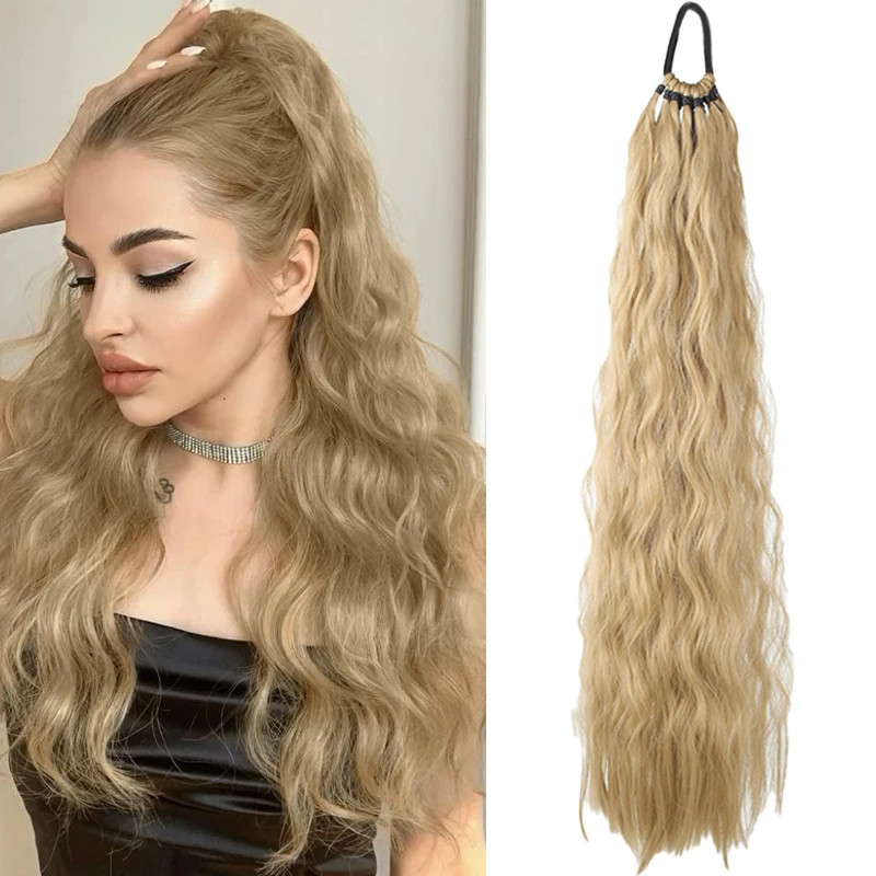 Elastic Tie Synthetic Long Curly Wavy Ponytail Extensions Women Hairpiece Daily
