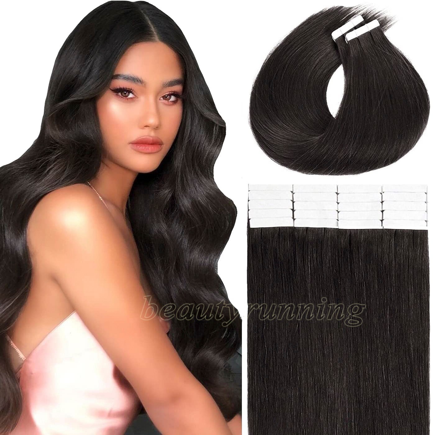 Tape In 100% Real Remy Human Hair Extensions Skin Weft Thick Full Head Ombre 40p