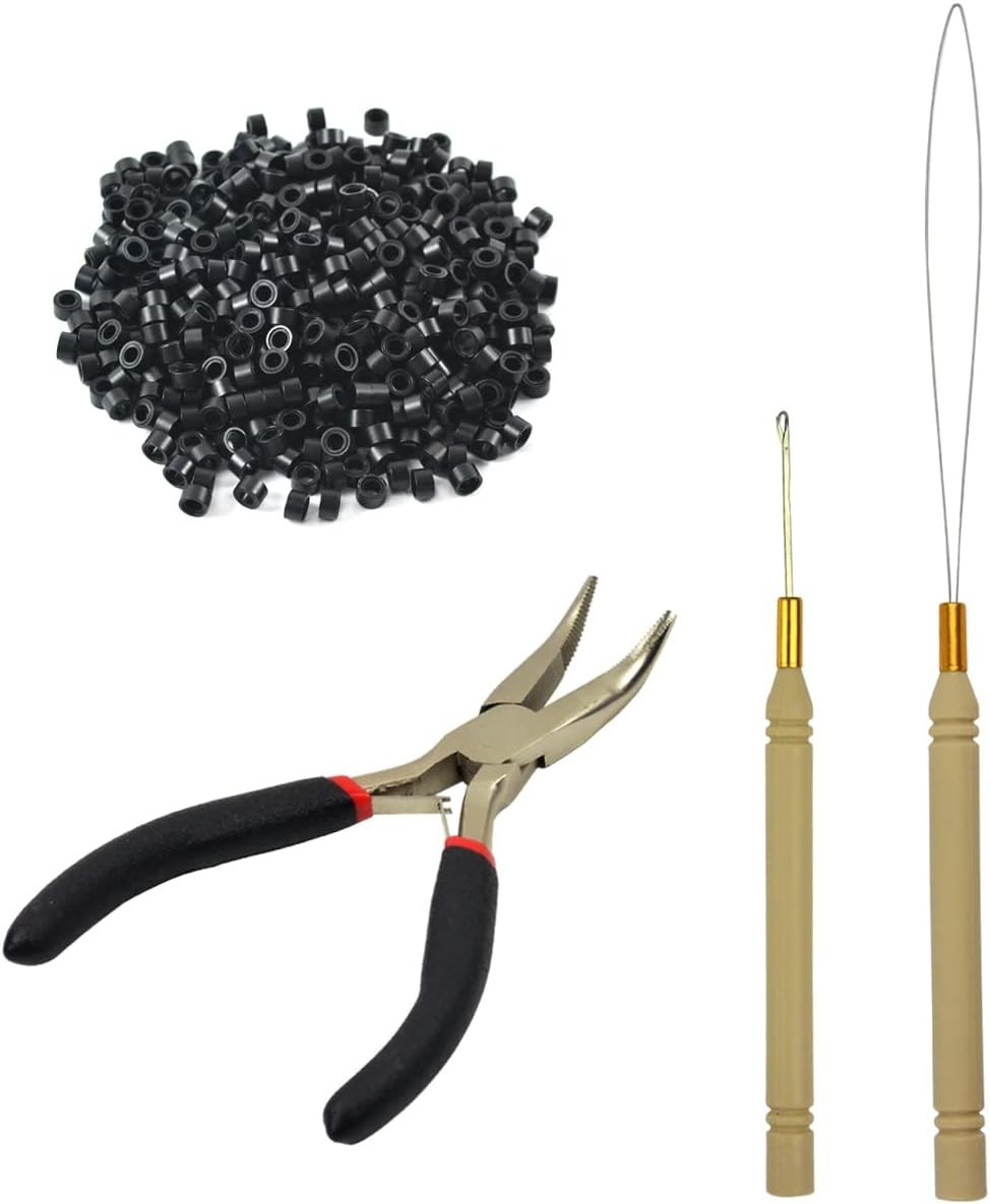 Hair Extensions Tool Kit Black Hair Pliers Pulling Hook Bead Device Tool Kits…