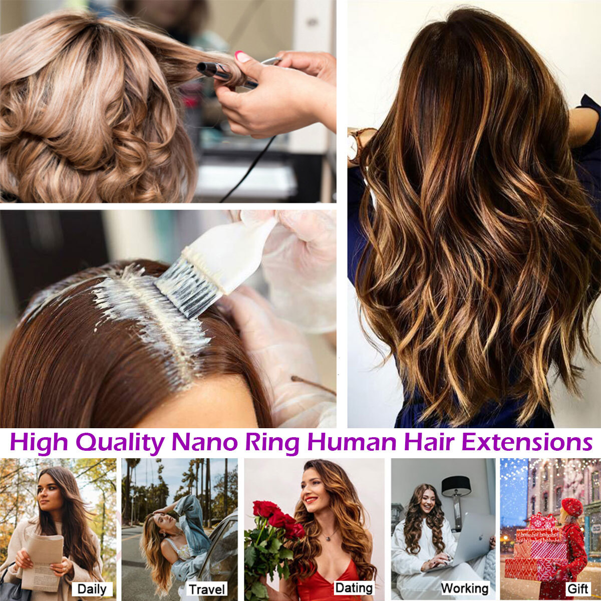 Russian Remy Nano Ring Tips Human Hair Extensions Thick 200S Full Head Highlight