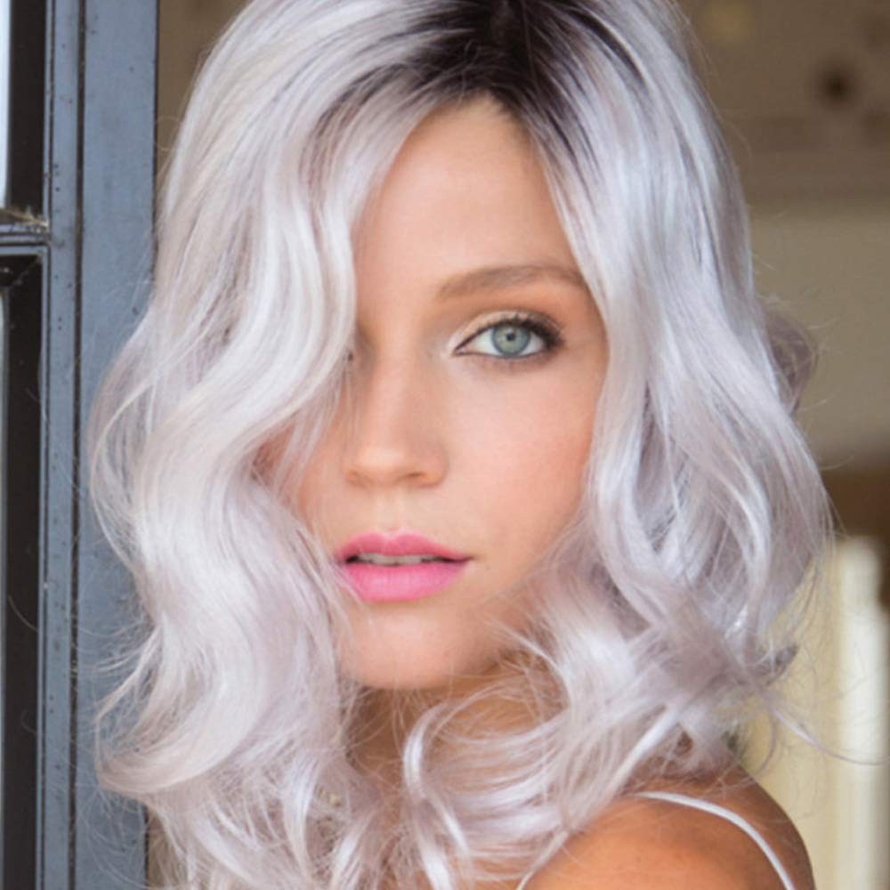 1 Piece of Ash Gray to Silver White Ombre Wavy Curly Blonde Shoulder Length Hair