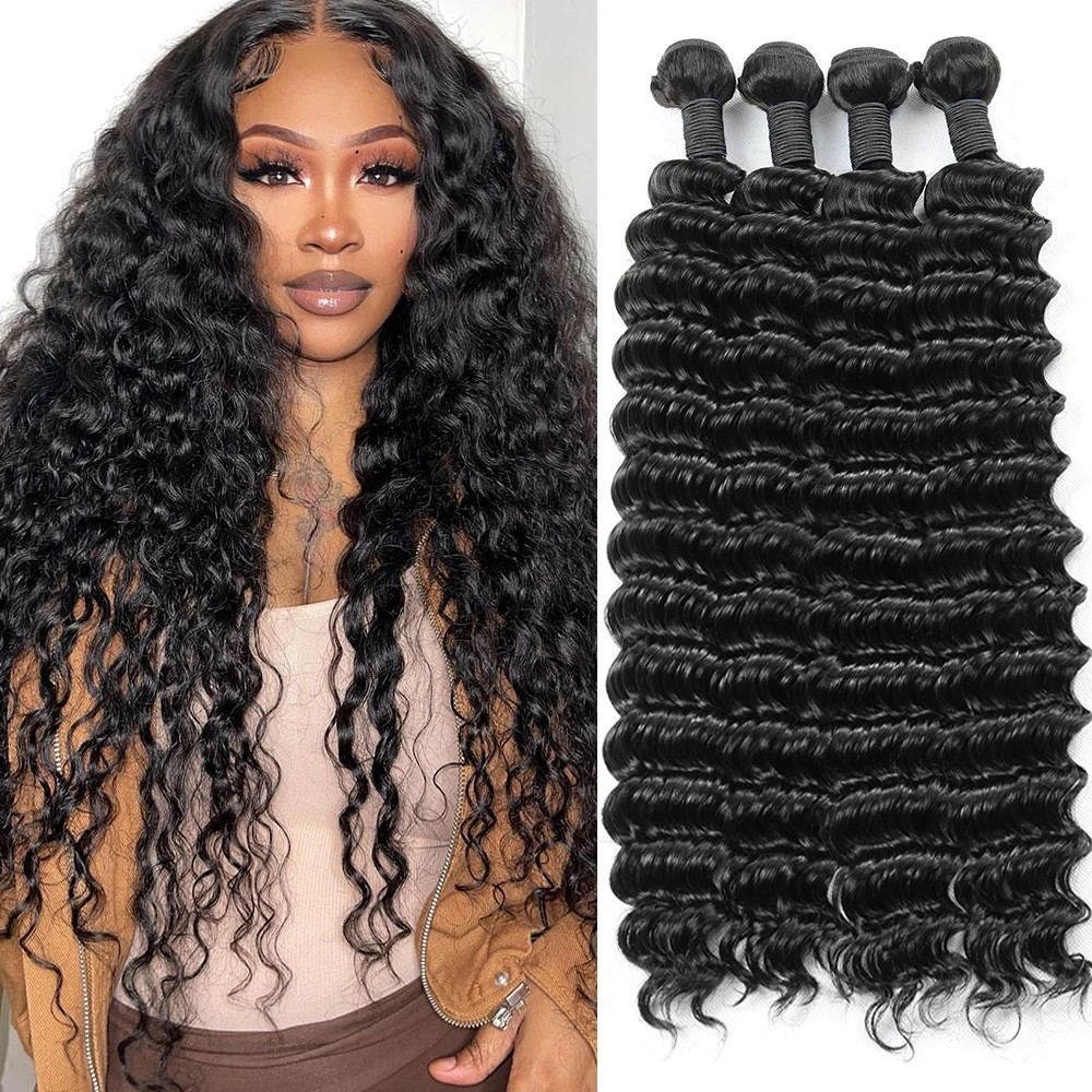 3PCS Luxury Deep Wave 100 % Remy Human Hair Bundles Natural Color Beauty Gift
