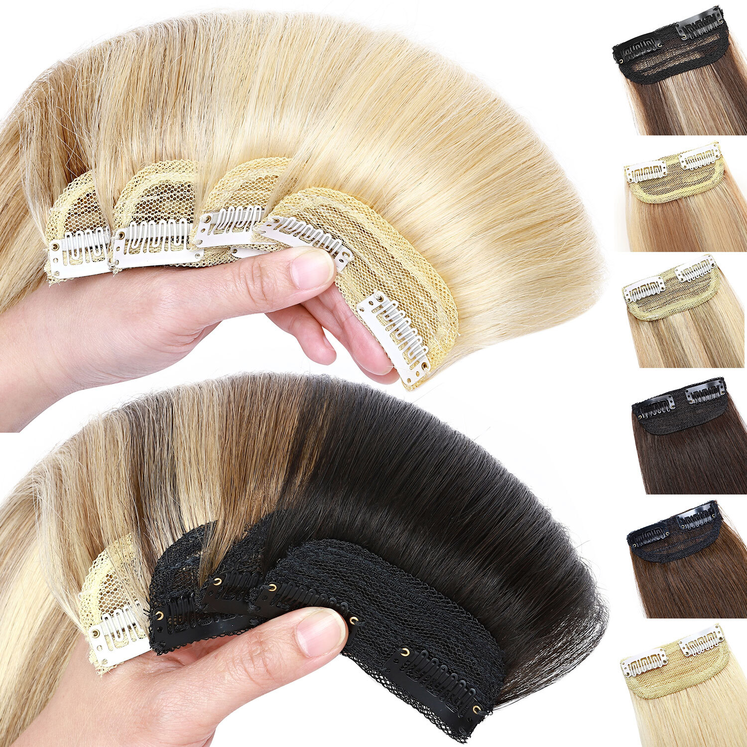 4″-12″ Short Hair Pad Clip In Real Remy Human Hair Extensions One Piece Blonde Q