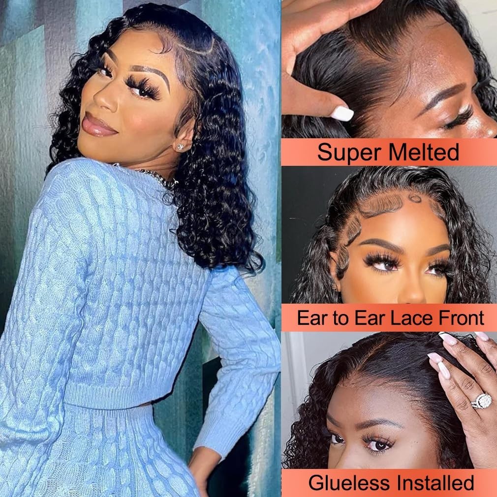 Bob Wig Human Hair Curly Glueless 13×4 Lace Front Wigs Pre Plucked for Women