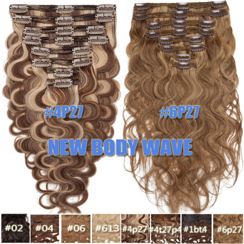 BODY WAVE double weft Clip In Virgin Human Hair Extensions Full Head Thick 170G+
