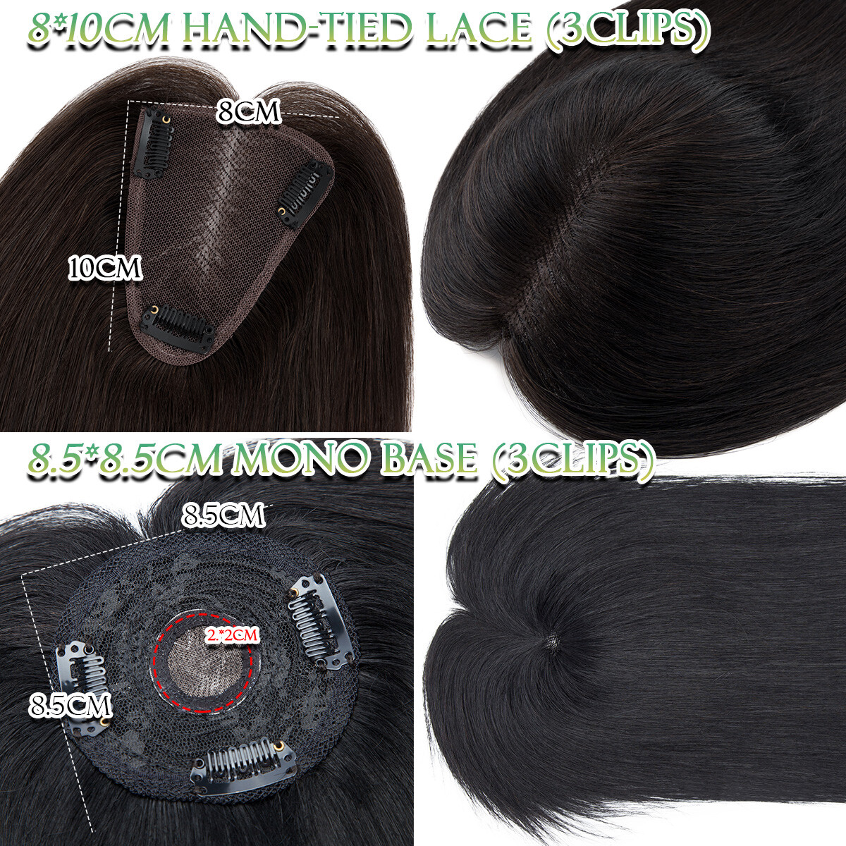 Topper Toupee Clip In Remy 100% Human Hair Lace Base Wiglet Hairpiece Hand-tied