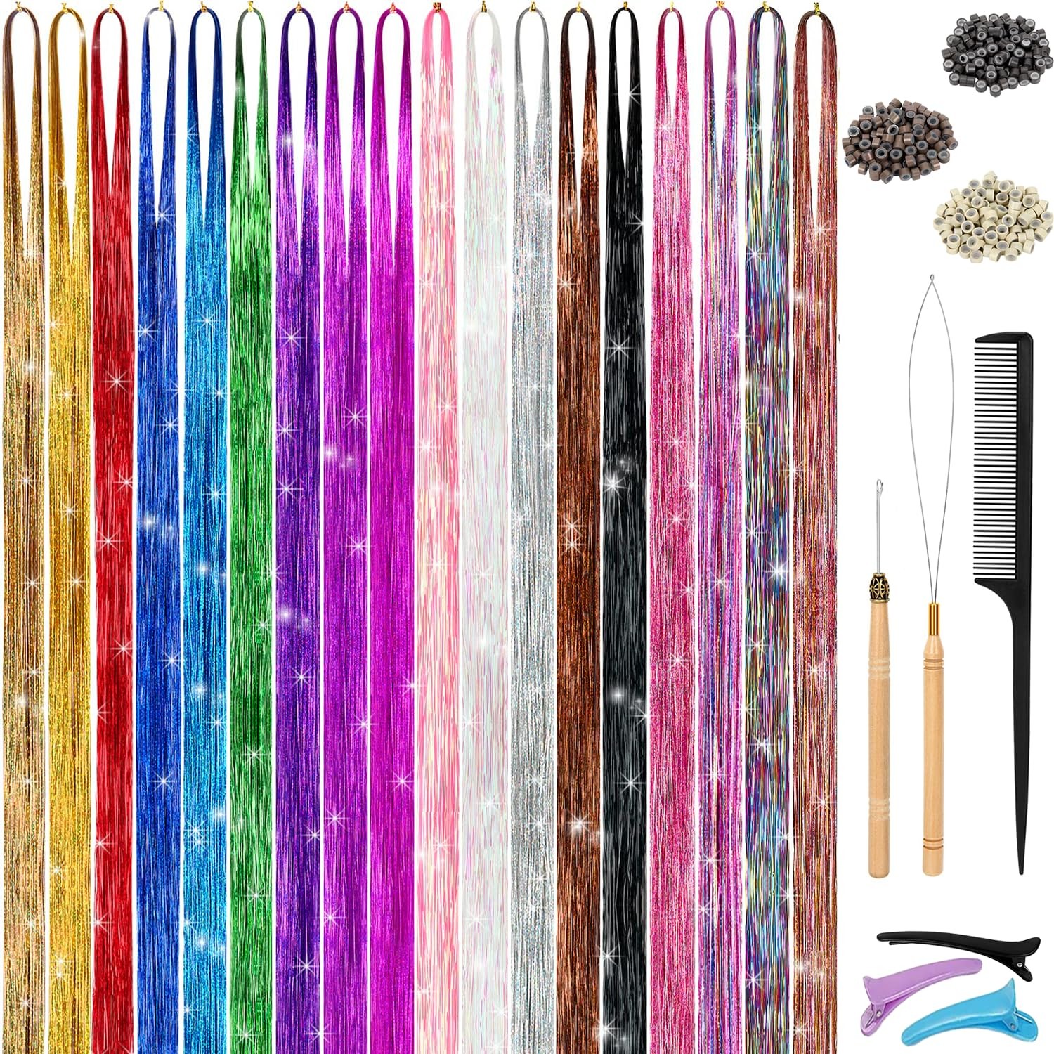 Hair Tinsel Kit, 18 Colors 48 Inches, Fairy 18 colors kit