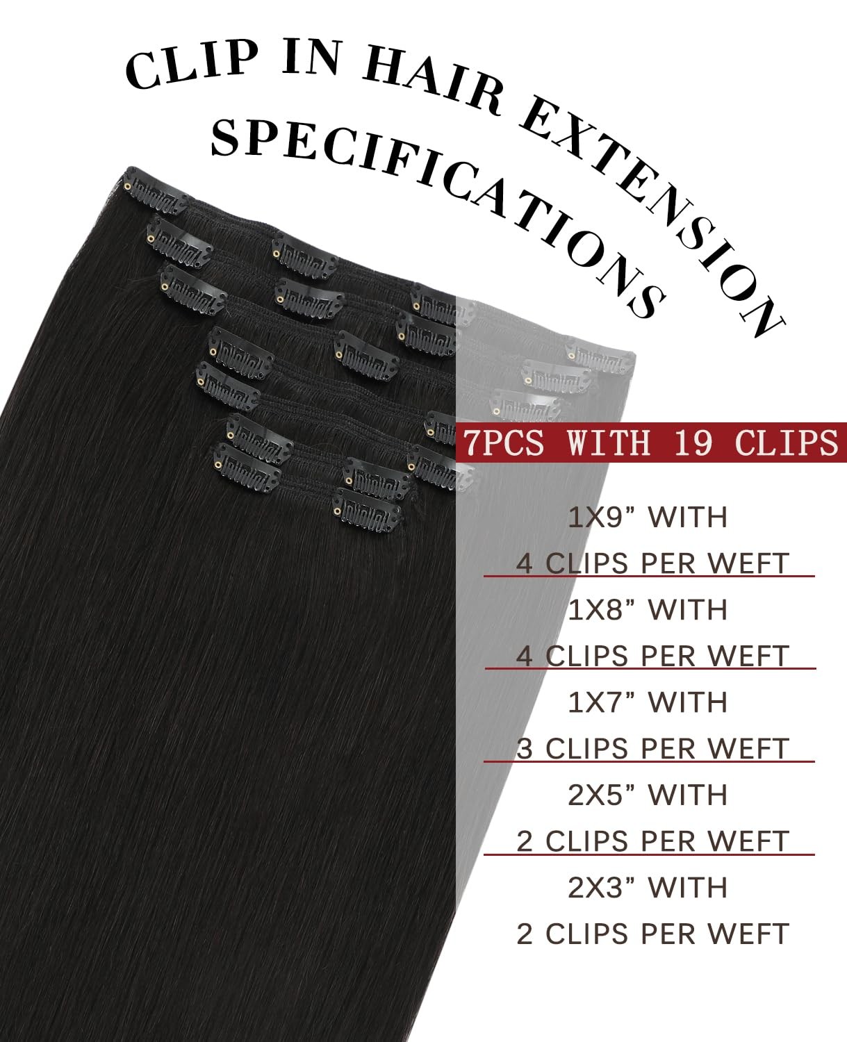 Safireny Clip In Hair Extensions 14 Inch Natural Black Real Human Hair 140G