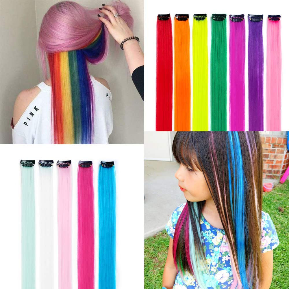 32Packs Colored Hair Extensions 20Inch Straight Color Clip in on Hair Extension