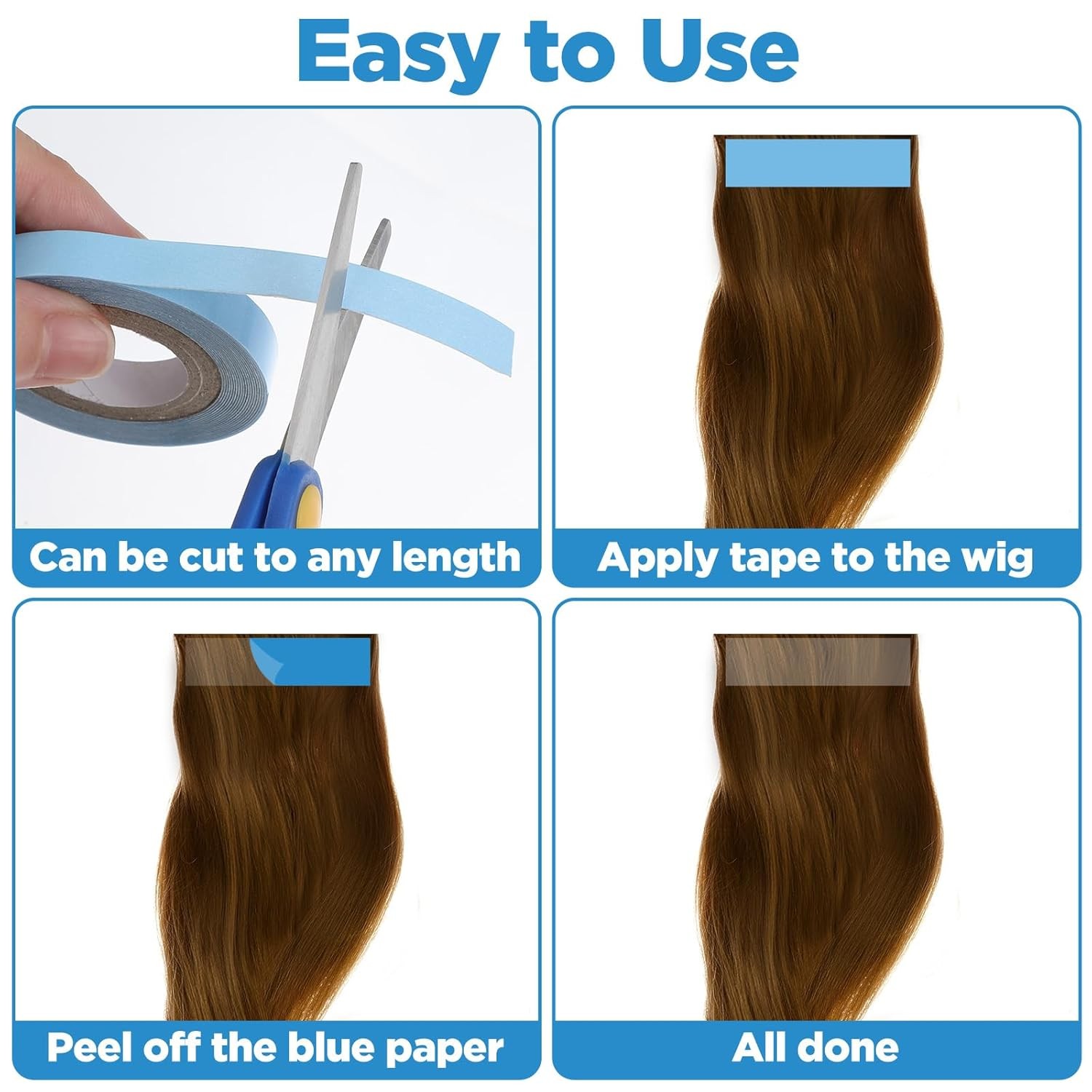 4 Rolls Lace Wig Tape, Double Sided Hair Tape for Wigs, Waterproof Lace Front Ta