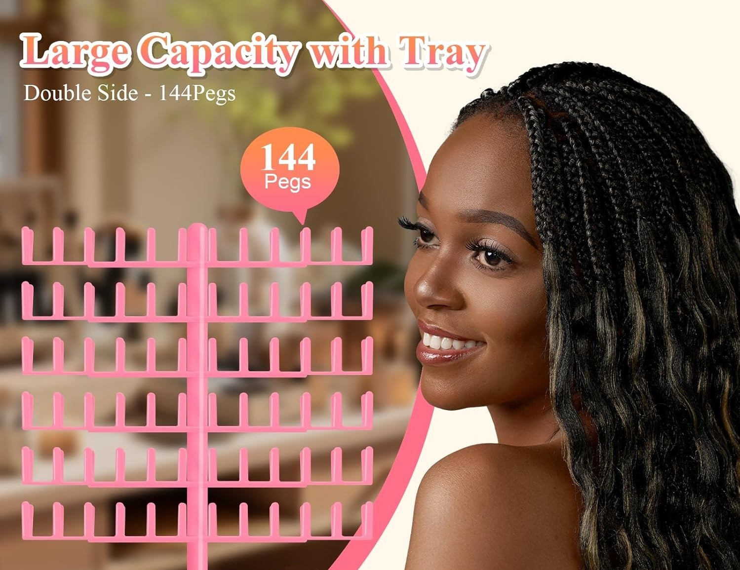 Pink Braiding Hair Rack 144 Pegs Adjustable extension holder hanger tripod tool