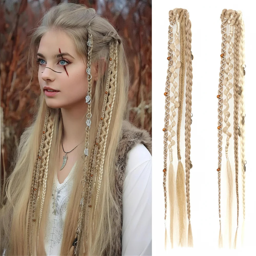 Handmade Bohemia Clip in Hair Extensions Synthetic Weaving Long Braid Fairy Hair