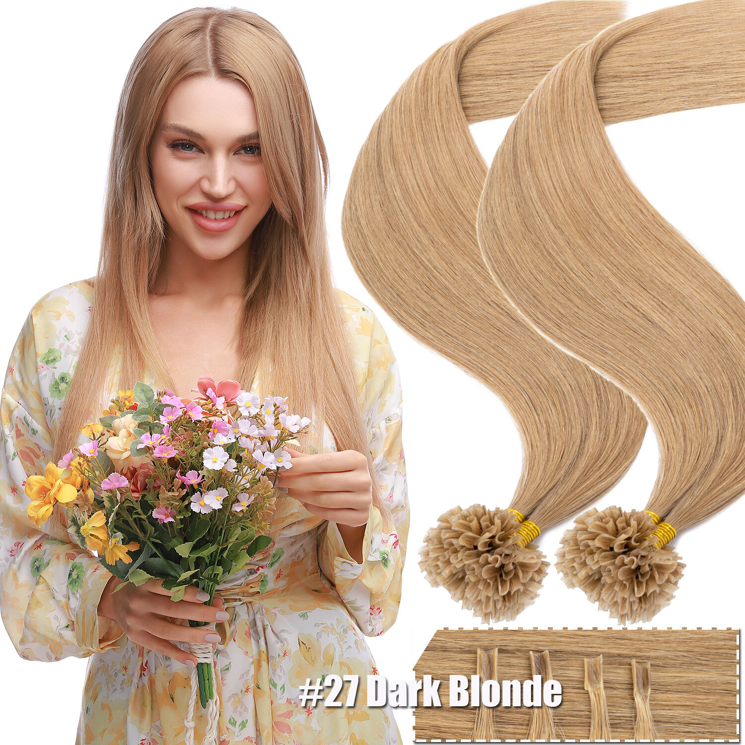 50-200PCS THICK Pre Bond Keratin Nail U Tip Human Remy Hair Extension Highlight
